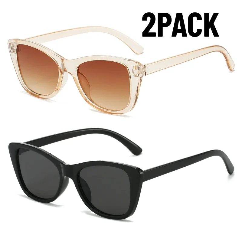 2PACK New Vintage Cat Eye Sunglasses Women Square Small Frame Glasses Female Brand Designer Retro Shades Fashion Oculos De Sol