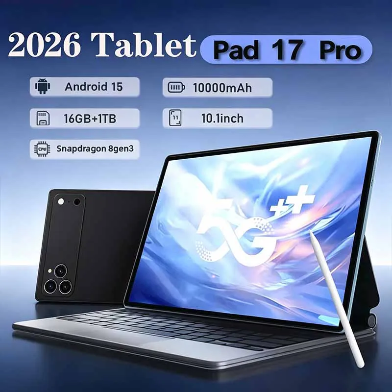 

2026 HOT Tablet Pad 17 Pro PC With keyboard 10.1inch HD Screen Global Version Snapdragon 10000mAh 5G Dual Card WiFi Original