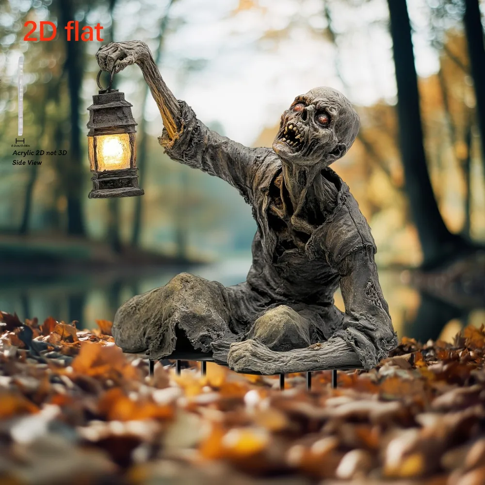 Halloween-Terror-Zombie-Acryl-Laternen-Ornament, gruselige 2D-Garten-Bodenstecker, Heim- und Outdoor-DIY-Party-Dekoration, Geschenkzubehör