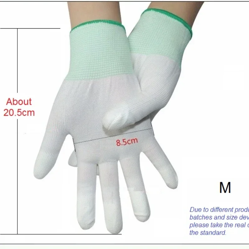 12Pairs/Dozen Nylon PU Finger Coated Gloves White  Glove Anti-static Gloves Clean Knitted Gloves