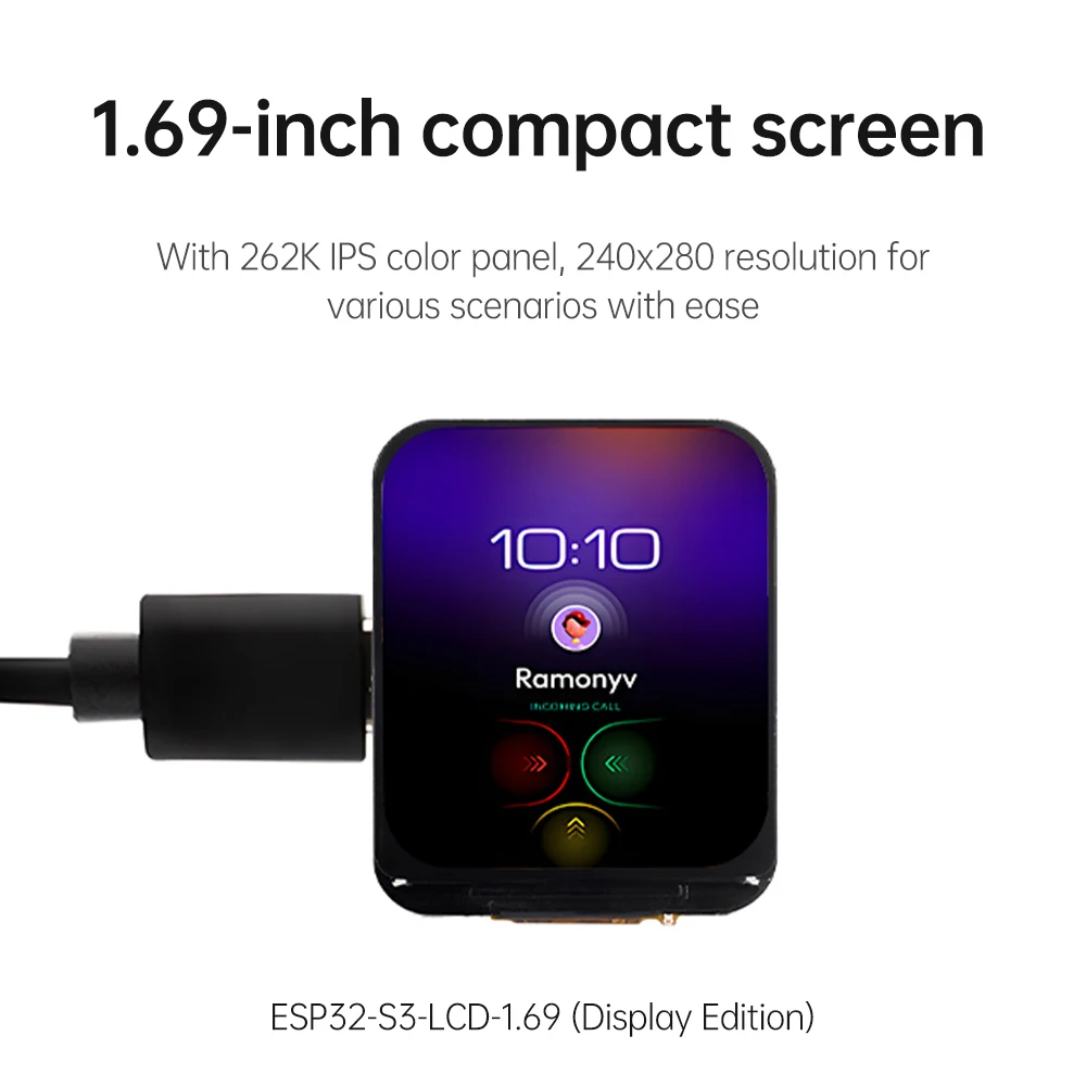 ESP32-S3 1,69-Zoll-IPS-Touch-LCD-Display-Entwicklungsboard 240×280 ST7789V2 SPI-Displaymodul 6-Achsen-Sensor Elektronik-Kit – Detail 10