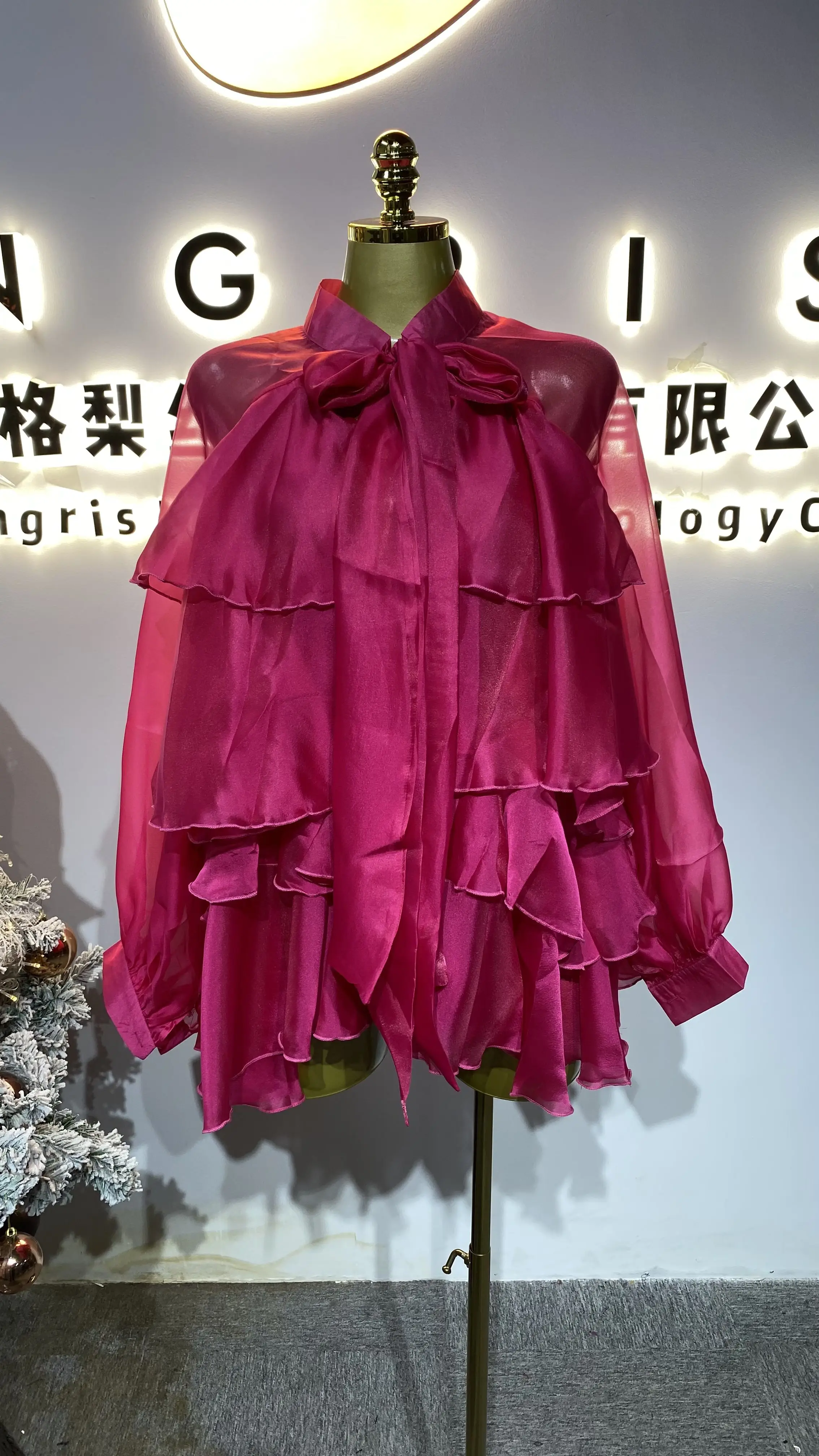 Summer long-sleeved casual top for women, lantern sleeve ruffled shirt, retro style top for women.-GZXX440