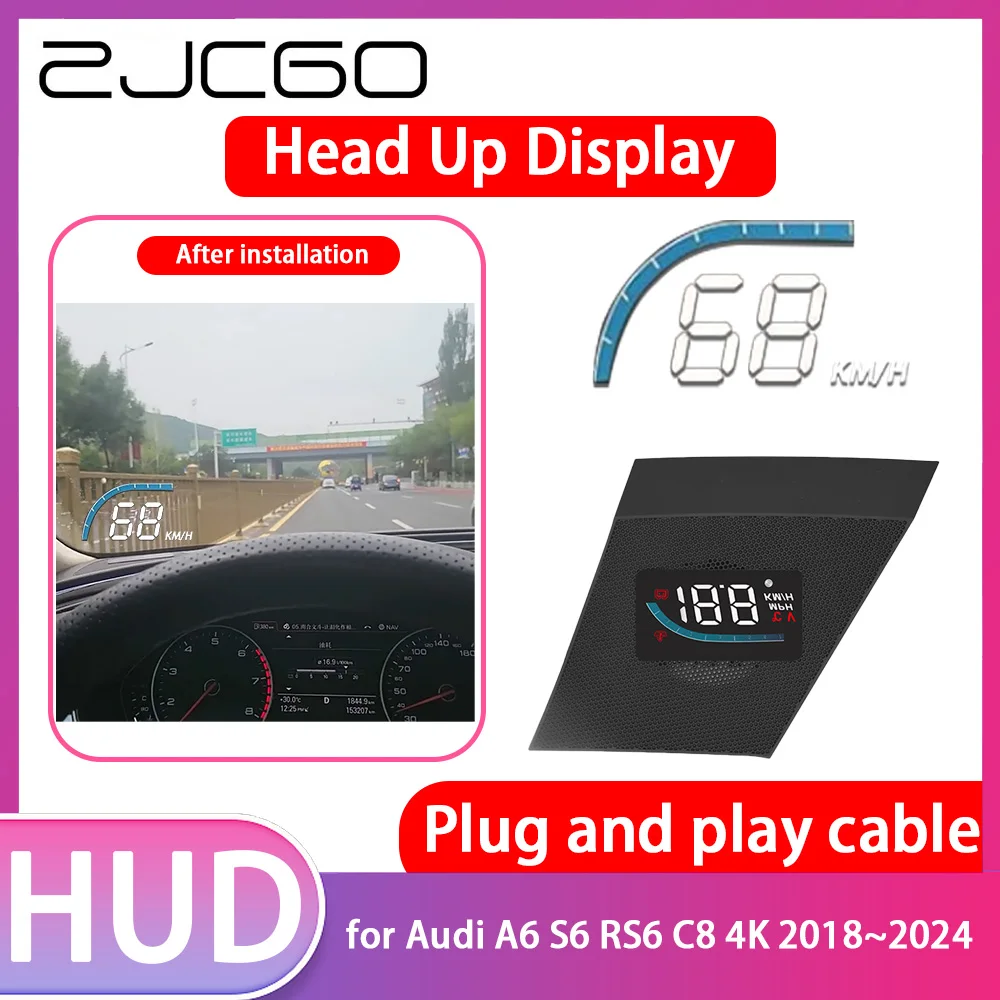 

ZJCGO Car Special Hidden HUD Head Up Display Speedometer Speed Projector Alarm for Audi A6 S6 RS6 C8 4K 2018~2024