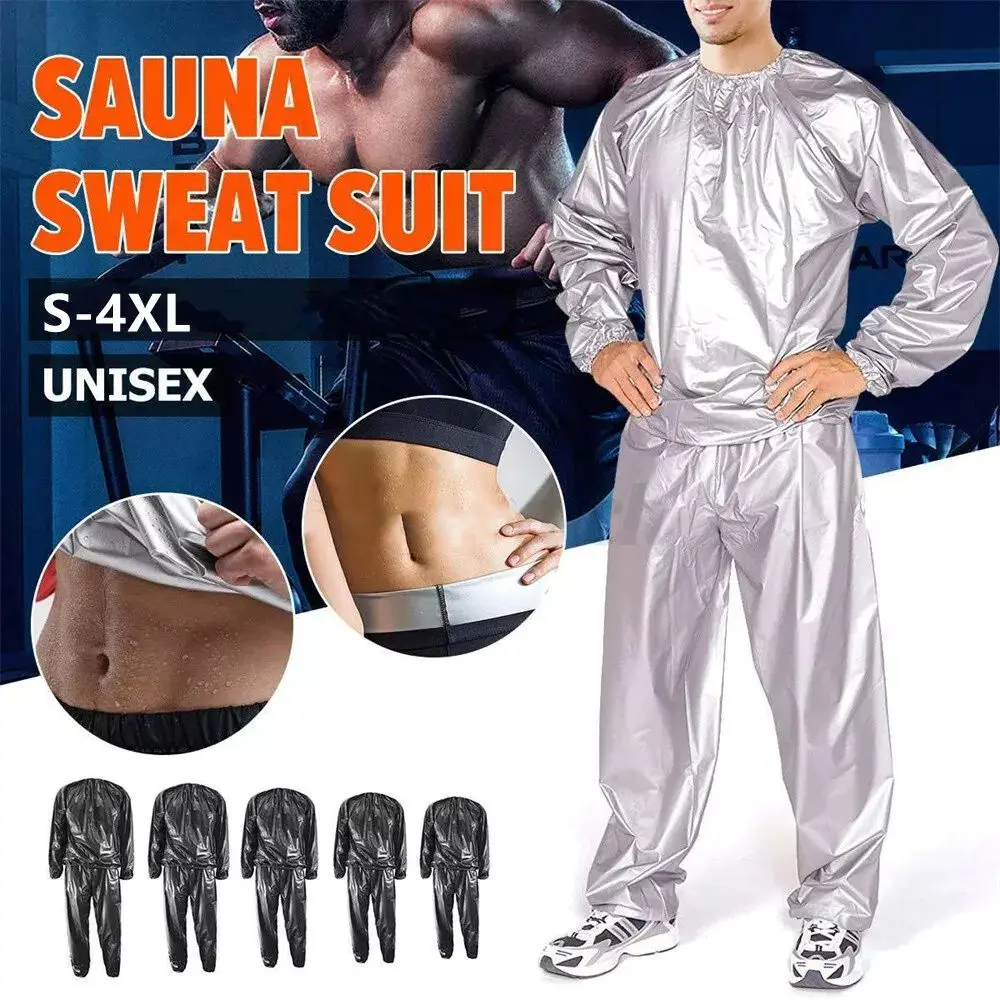 

Sport Suit Men Women PVC Sauna Suit Long Sleeve Weight Loss Summer Men's Top Pants Set Sweat Suit Elastic Waist Fitness Clothing