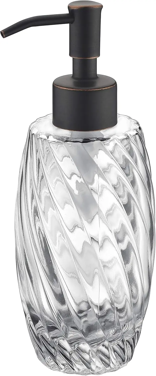 

Countertop Glass Soap Dispenser in Oil Rubbed Bronze, Clear Bottle for Kitchen and Bathroom Essentials