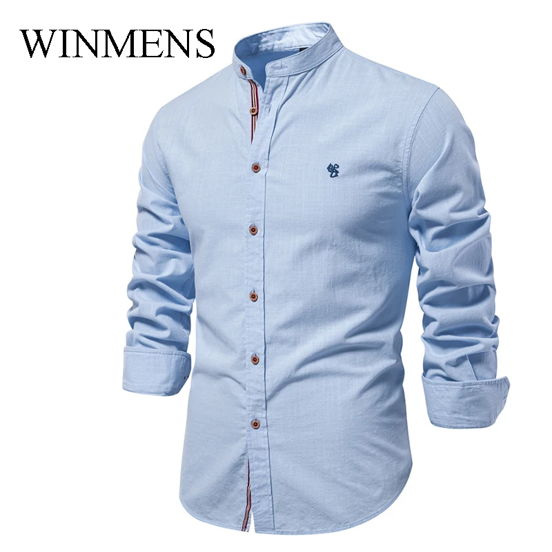 

Мужские повседневные рубашки из хлопка и льна в японском стиле, модные однотонные мужские рубашки с длинными рукавами и отложным воротником, весенне-осенние топы