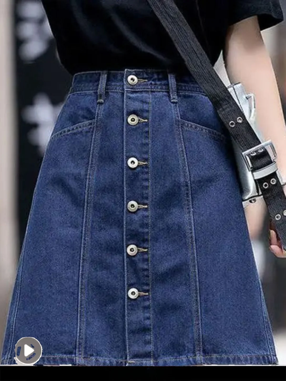 

Повседневная джинсовая юбка с высокой талией и разрезом, женская, уличный стиль, однотонная, А-силуэт, лето 2024