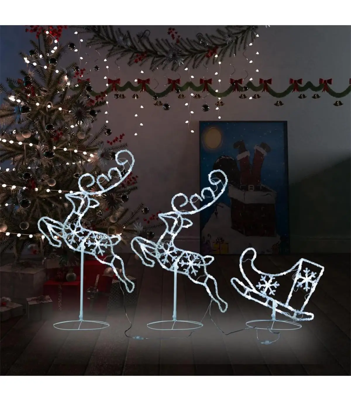 Christmas lights reindeer sleigh flying Christmas acrylic cold white 260x21x87cm