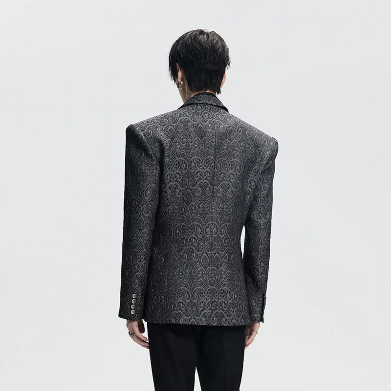 WVGA Autumn New Men High-end Patterned Trendy Shoulder Padded Blazer Niche Casual Fitted Waist Single-breasted Jacket Ins W28282
