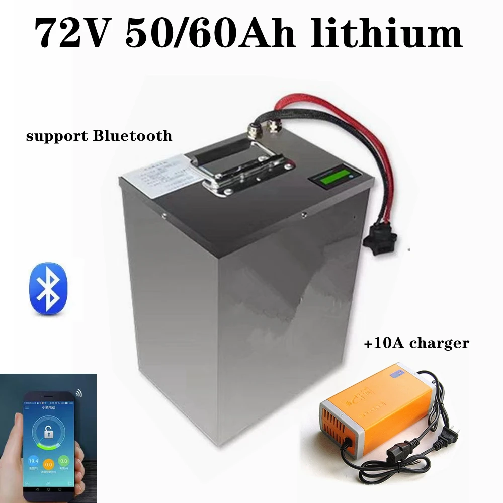 

li ion 72v 50Ah 60Ah lithium ion battery with bluetooth APP BMS for 3000W 5000w scooter bike motorcycle + 10A charger