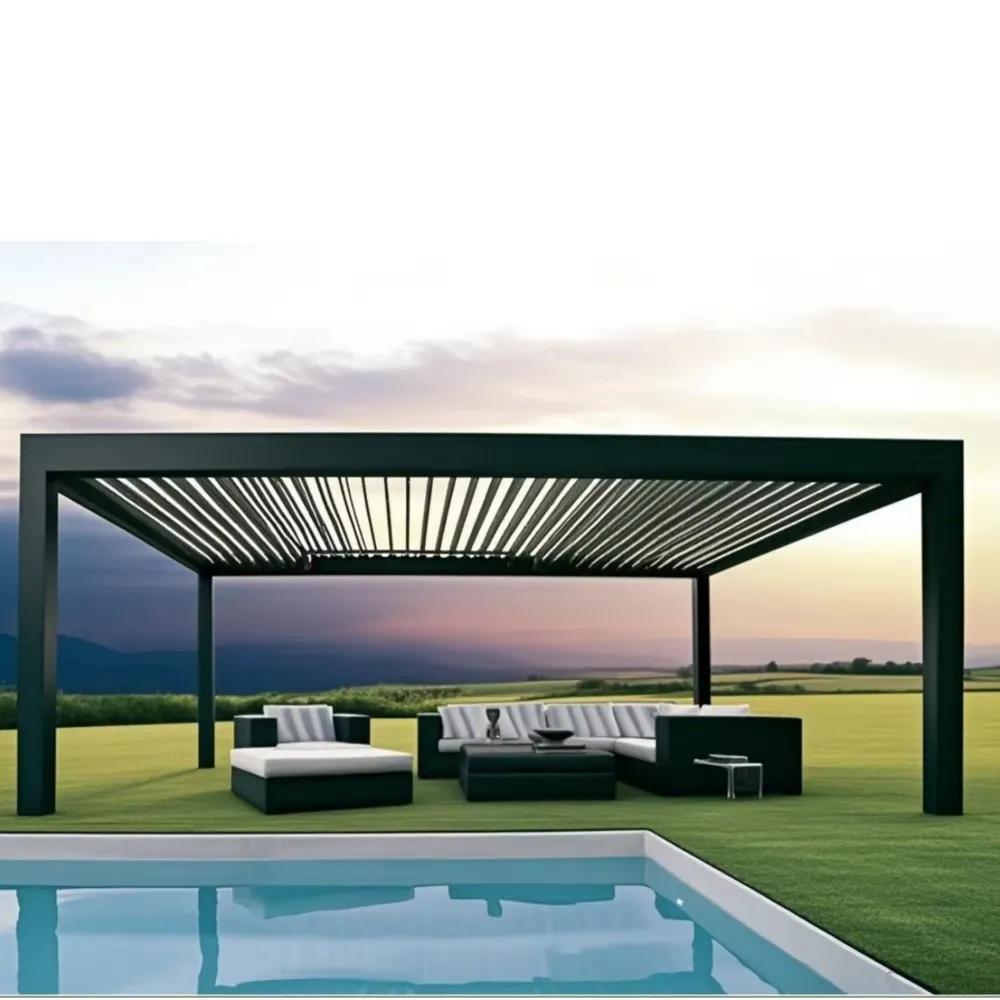 OneAlu Motorized Aluminum Flip Roof, Weatherproof Rust-Proof with Remote Control for Hotel Lawn Wedding Event Tent