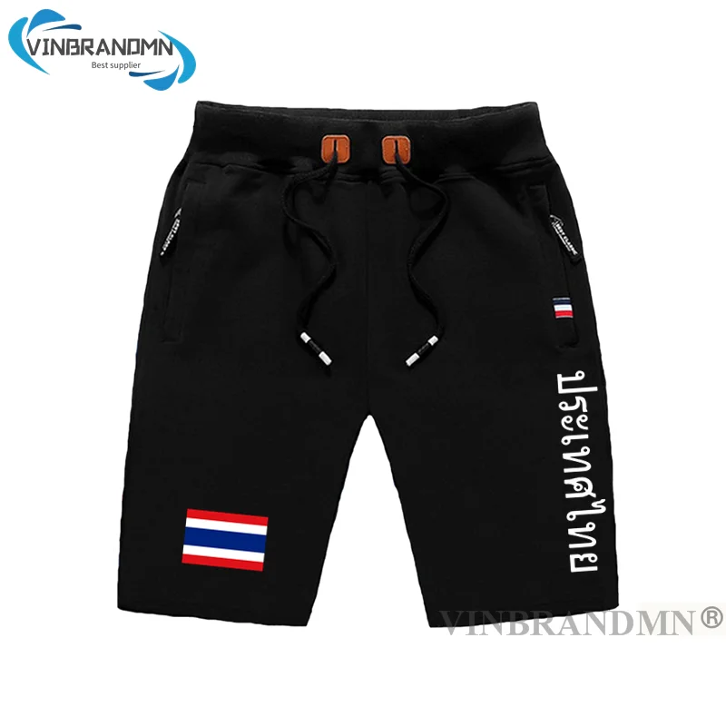 

Thailand mens shorts beach new men's board shorts flag workout zipper pocket sweat bodybuilding knee cotton country Thai TH