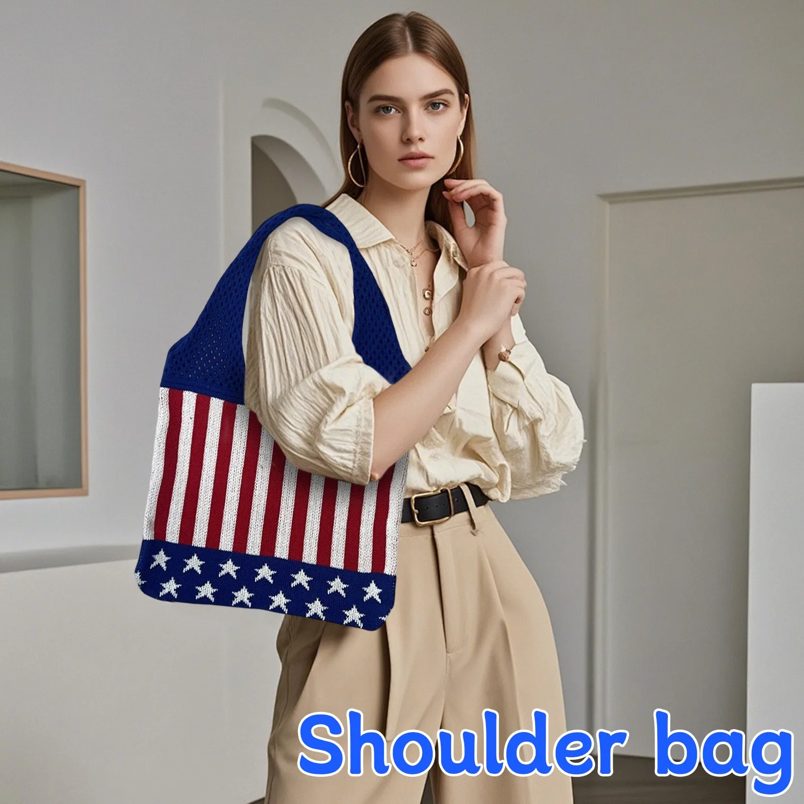 

Fashionable And Minimalist Shoulder Bag Handbag Casual American Independence Day Trend Large Capacity Tote Bag Usa Flag Holiday