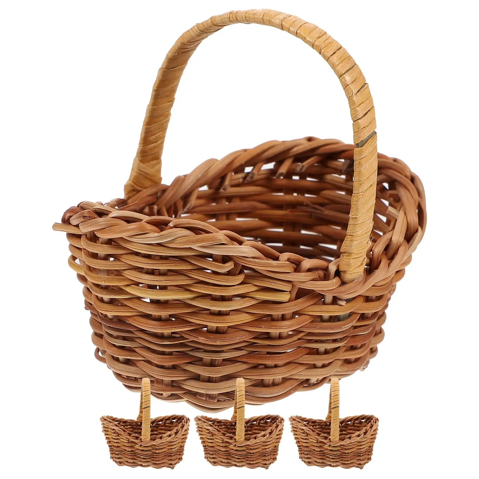 

4pcs Mini Baskets Light Brown Rattan Storage Tiny Woven Baskets Home Decor House Miniature Basket Small Woven Storage