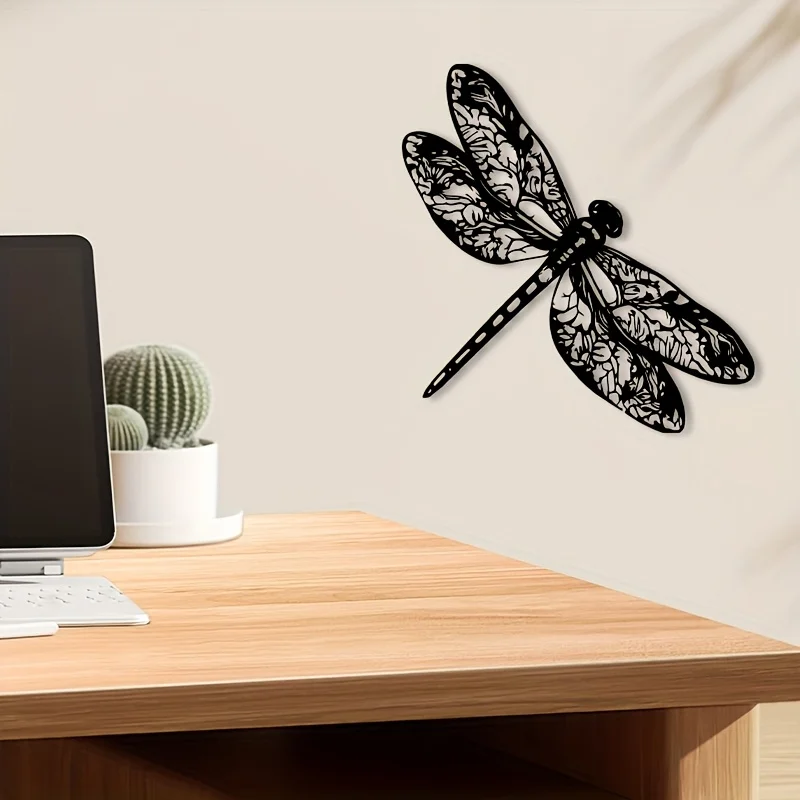 CIFBUY Metal Wall Decor Black Dragonfly Iron Wing Plaque Weatherproof Indoor Outdoor Garden Patio Modern Minimalist Home Decor