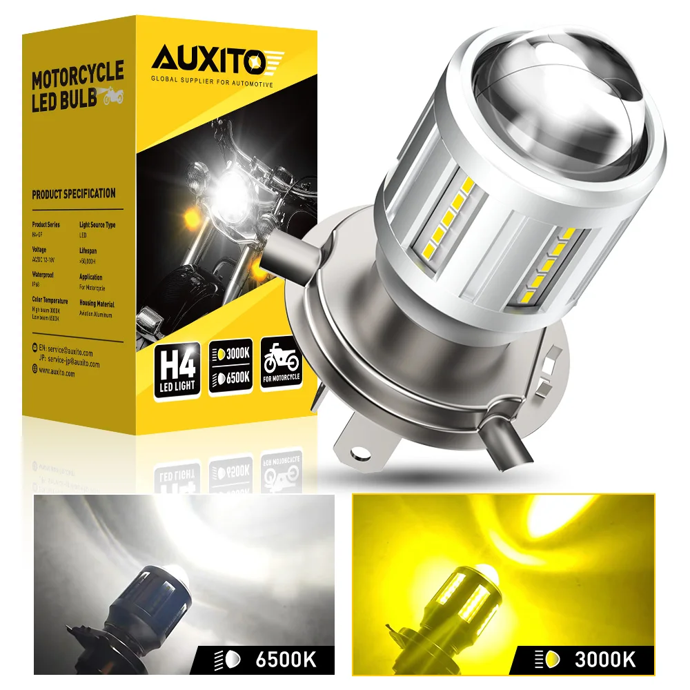 AUXITO 1Pcs 12V H4 LED Motorcycle Headlight Bulb Canbus White & Yellow H4 9003 HB2 LED Hi/Lo High and Low Beam Moto Spotlights