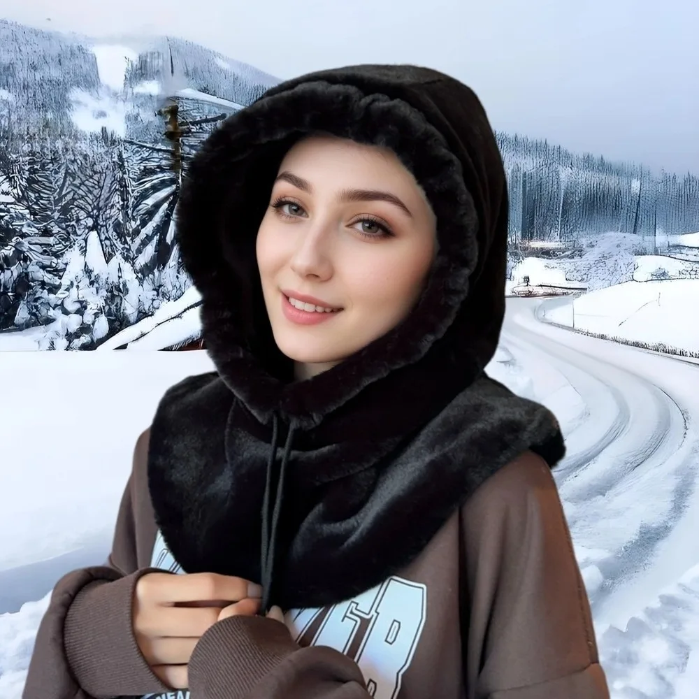 

New Warm Shawl Hat Windproof Coldproof Pullover Cap Fluffy Fur Beanie Hat Outdoor Sports