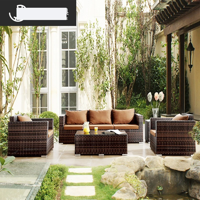 Outdoor sofa rattan courtyard garden furniture rattan chair sun protection rain protection balcony terrace leisure outdoor coffe