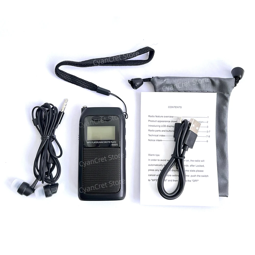 Portable Radio Mini Pocket FM AM SW MW MP3 Player Stereo Digital Receiver LCD Screen High sensitivity with Loudspeaker antenna