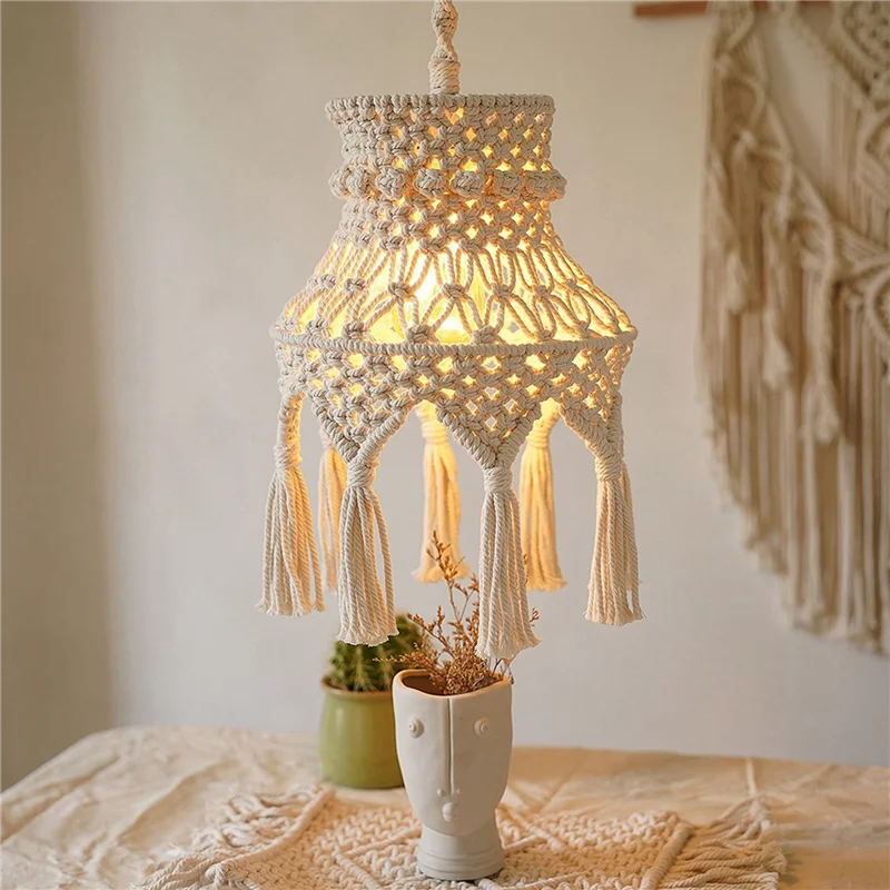 

ABVG-3X Macrame Lamp Shade Boho Hanging Pendant Light Cover, Chandelier Shade For Bedroom Living Room Nursery Dorm Home Decor
