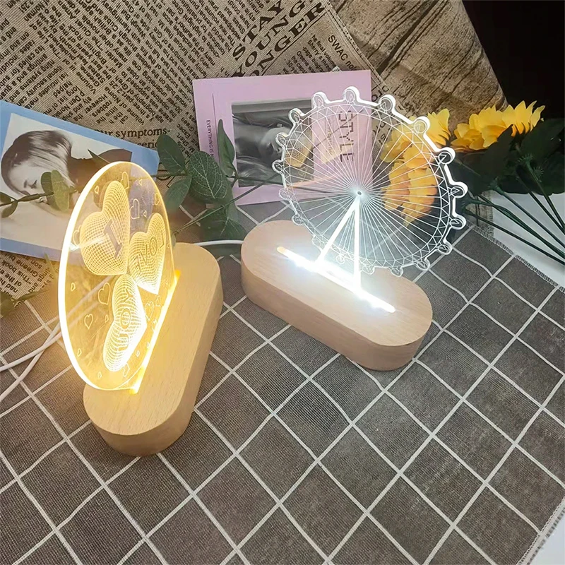 LED Light Display Base Wooden Lighting 3D Night Light Base Handmade Resin Art Crystal Light Base