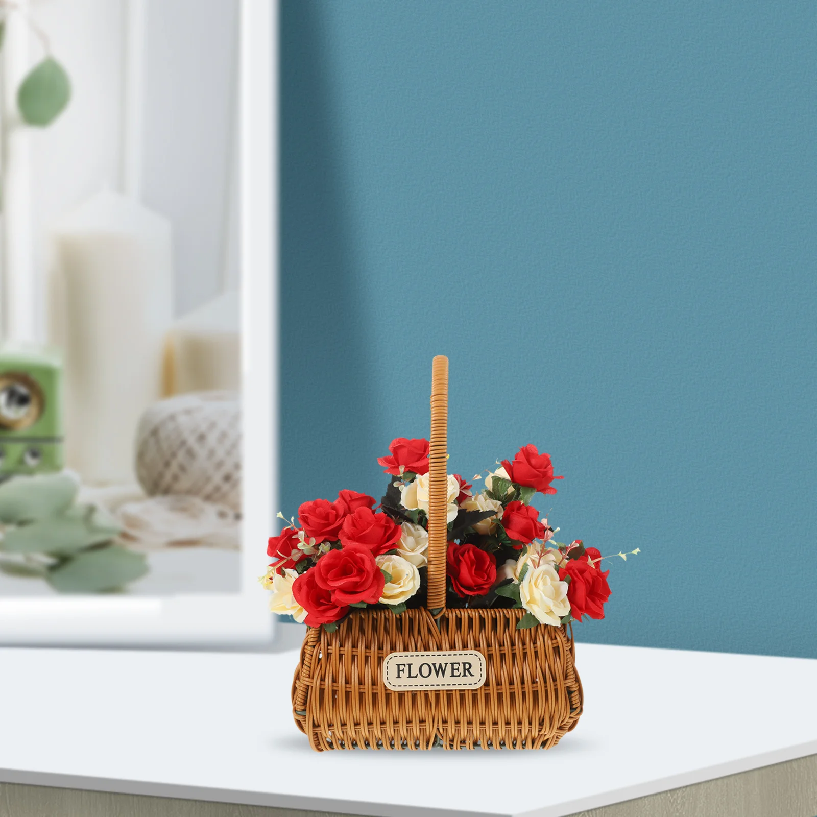 سلة ترتيب الزهور المنسوجة المحمولة لديكور الزفاف ديكور المنزل سلة التخزين متعددة الأغراض زهرة الزخرفية #6