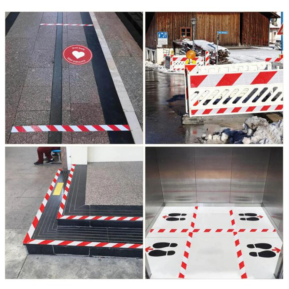 Tira reflectante de sarga roja y blanca, cinta de advertencia, Pegatina autoadhesiva impermeable para suelo de garaje, tráfico de camiones