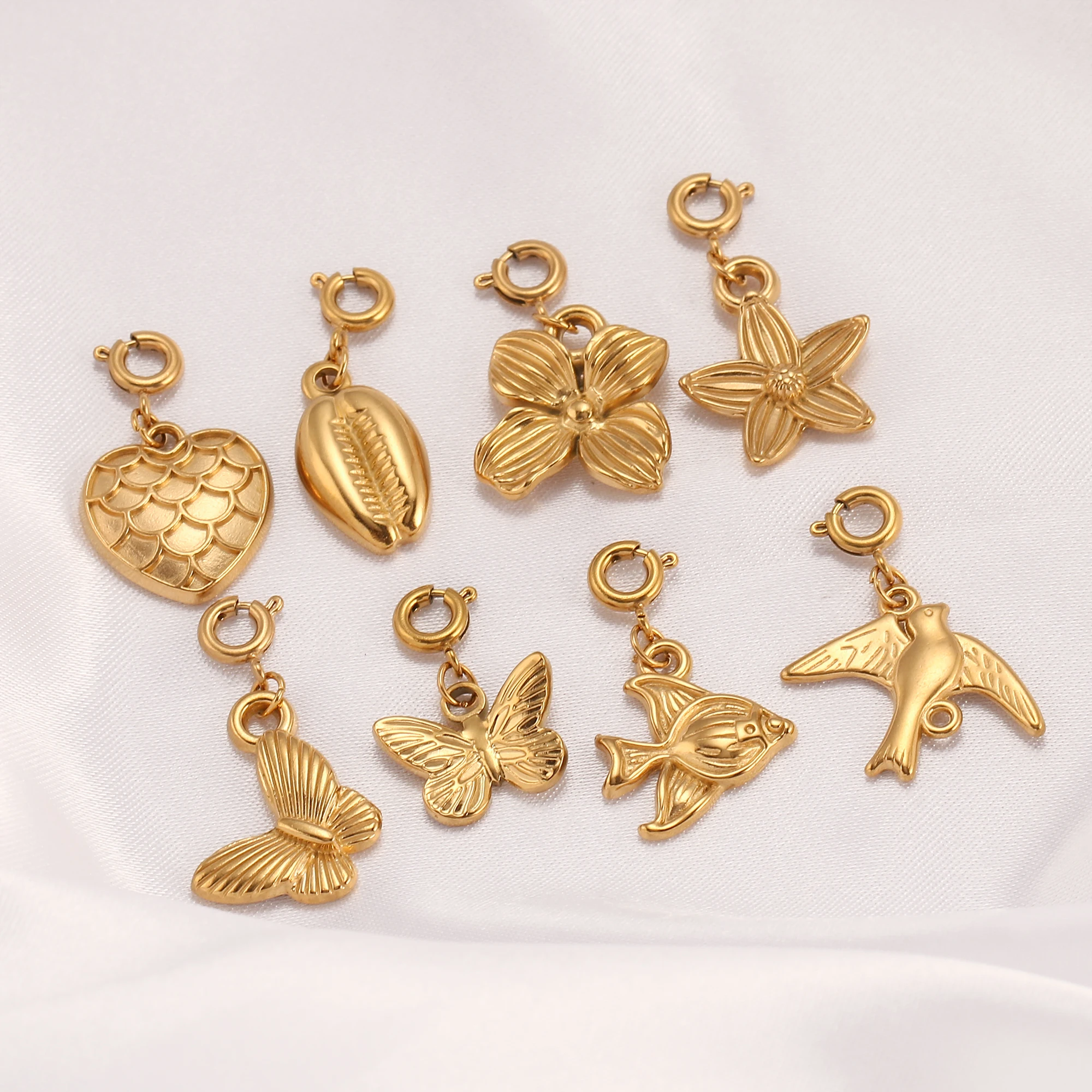 1Pcs Butterfly/Horse/Angel/Fish Tail Charms 18K PVD Plated Stainless Steel Animal Pendants diy Necklace/Earrings Jewelry Making