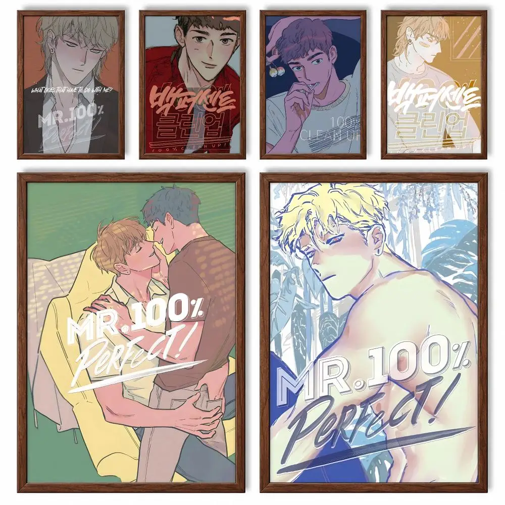 Romantic Boys Love Manhwa 100% Clean Up Poster Self-adhesive Waterproof Paper Sticker Art Coffee House Bar Room Wall Decor
