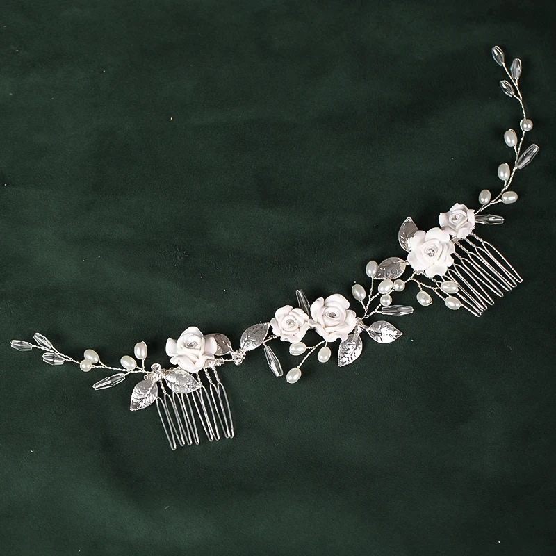 تيجان لؤلؤ وردي فضي اللون للنساء ، أمشاط شعر ، ورقة شجر ، كريستال ، أمشطتين ، عصابة رأس ، إكسسوارات شعر للزفاف ، مجوهرات زفاف