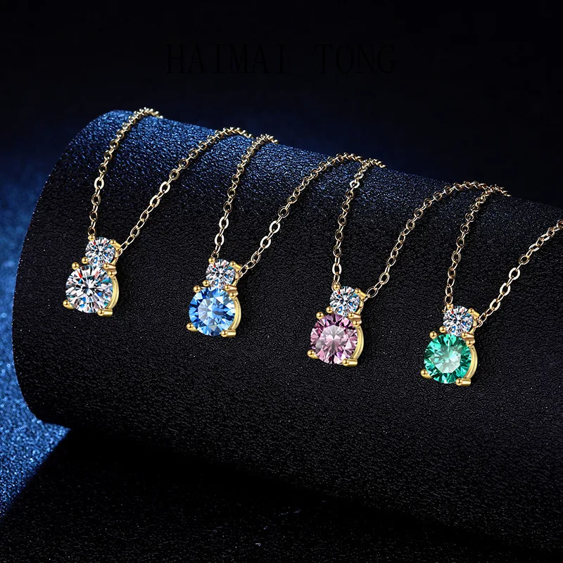 

HAIMAITONG PT950 платина, ожерелье, импортный цветной кулон из муассанита для женщин, простая корейская версия цепочки на ключицу D цвета mo