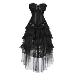 Corset Dress Steampunk Lace Trim Bustier with Long Tulle Skirt Carnival Party Night Costumes Plus Size Halloween Outfits Women