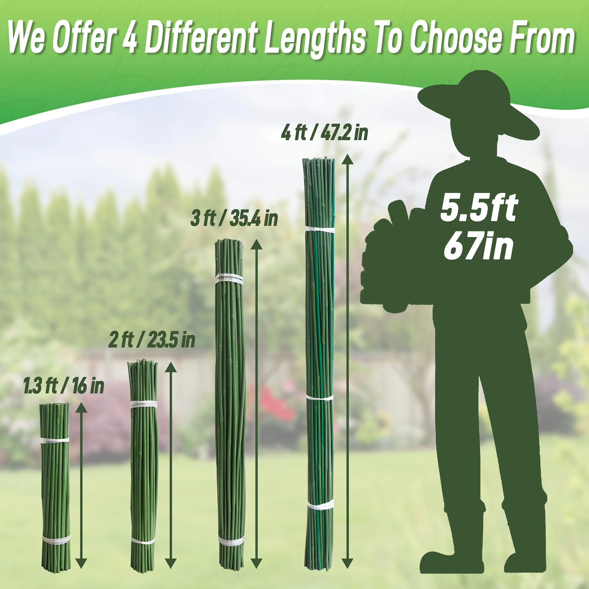 50pcs 4FT/3FT/16in Bamboo Plant Stakes, Plastic Coating Wrapping Plant Stakes, Garden Plant Stakes For Indoor