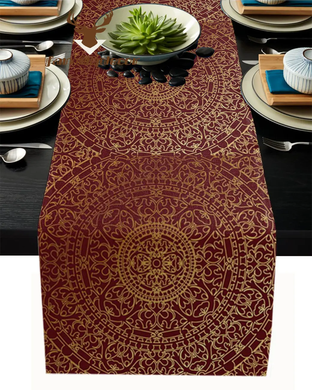 Luxury Fashion Table Runner Pattern Golden Oriental Red Tablecloth Dining Wedding Party Long Table Cover Fabric Decoration