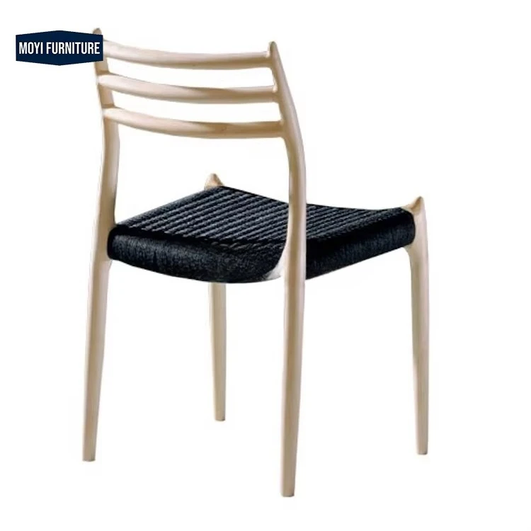 &Simple and Modern Straight-line Design Natural Wood Lounge Chair Woven Rope Seat and Curved Backrest Woven Rope Dining Chairs