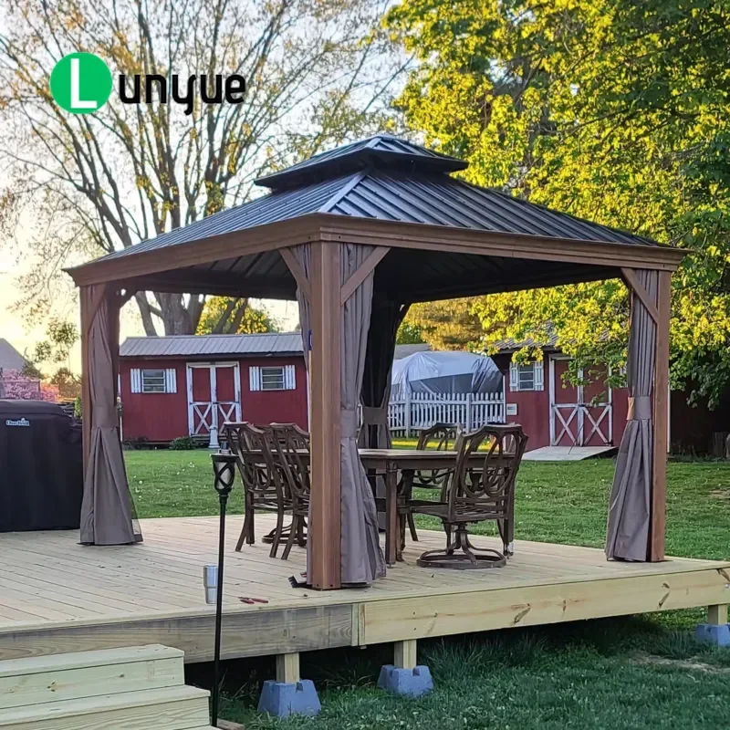 Custom Modern Outdoor Furniture Aluminum Waterproof Roof Black Brown Garden Terrace Patio Shade Structure Durable Weather
