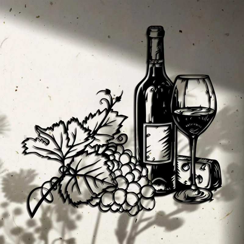 Wine-themed metal wall decoration—Wine，Wrought iron wall decoration，Suitable for Home Use、Terrace、Balcony - view 2