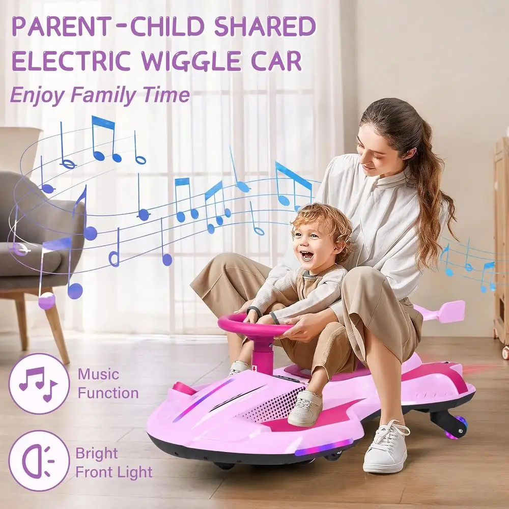 รถโยกไฟฟ้า 12V พร้อมแป้นเหยียบสำหรับเด็ก, รถสวิง 2 in 1 แบบชาร์จไฟได้, ของเล่นขี่แบบดริฟท์พร้อมพนักพิง, ป้องกันการพลิกคว่ำ