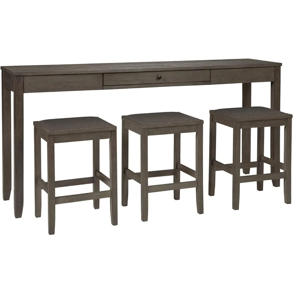 Signature Design by Ashley Rokane Urban Farmhouse Counter Height Dining Room Table Set with 3 Bar Stools, Brown