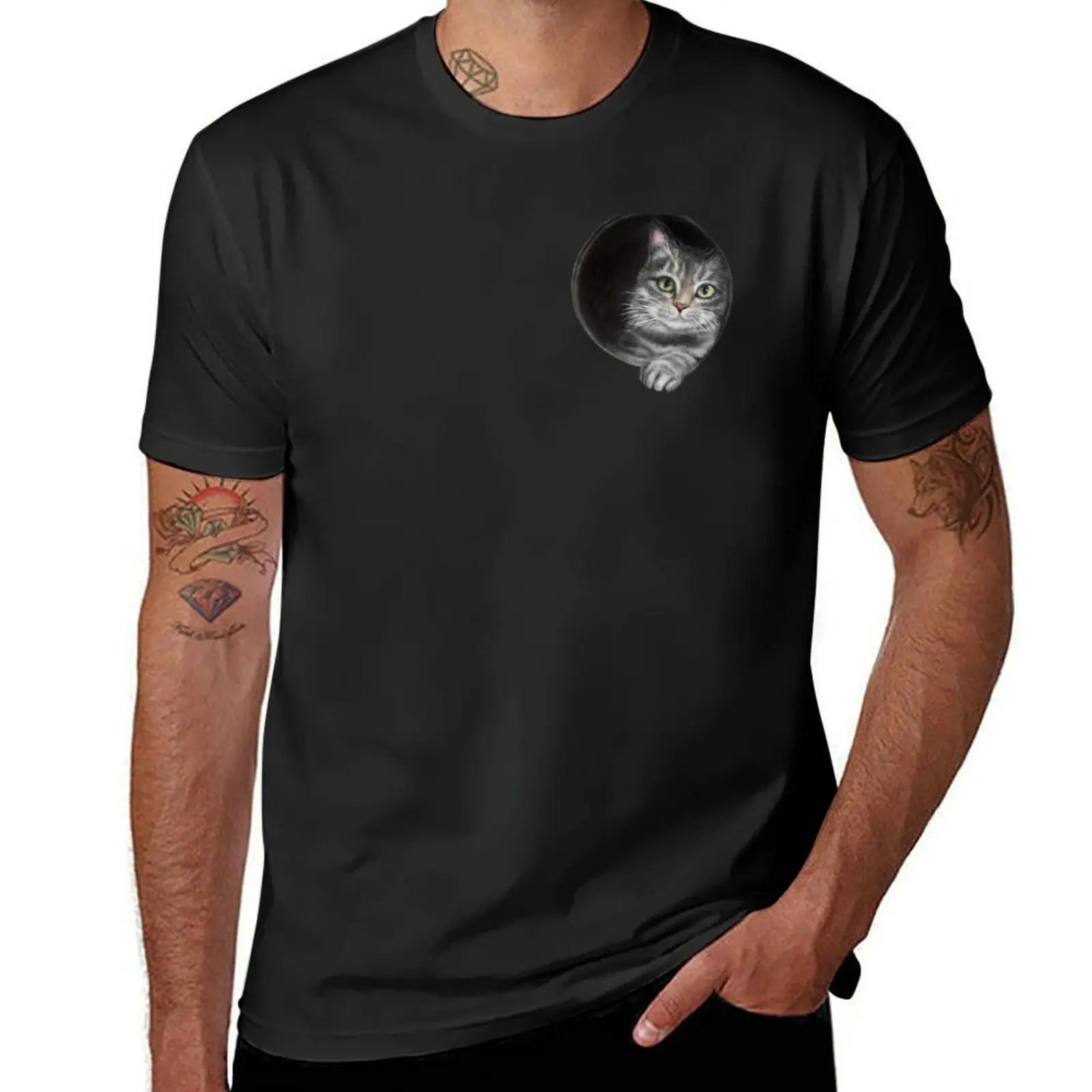

Cat, Cat's hideout , drawn by Anna Czarnecka T-Shirt heavyweights blacks hippie clothes big and tall t shirts for men