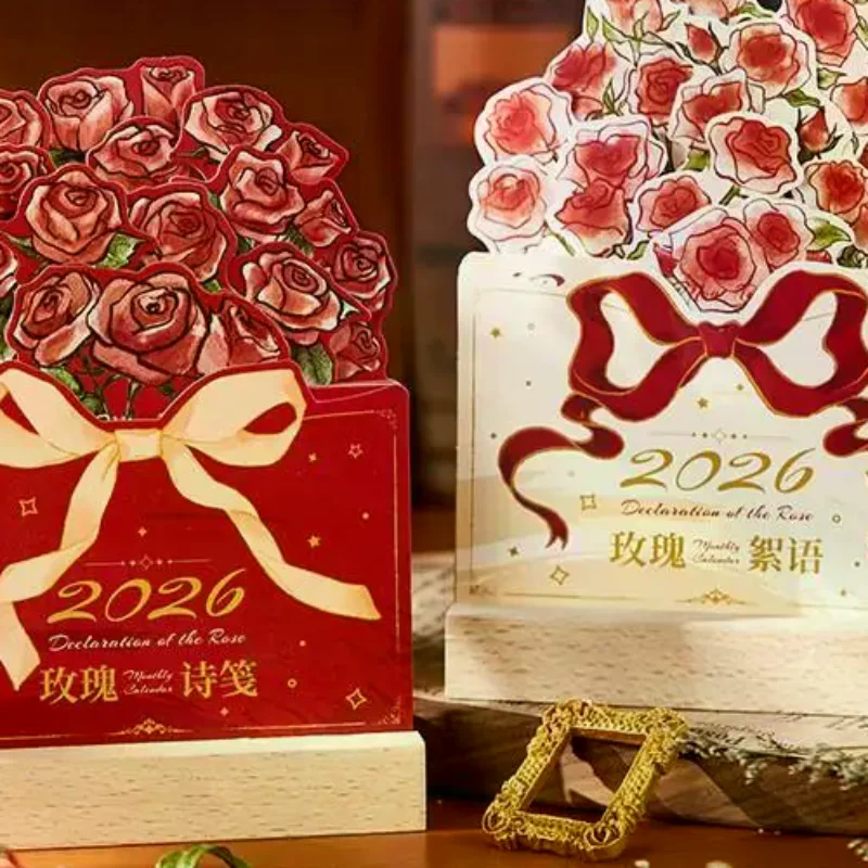 

2026 Rose Desk Calendar Table Planner Organizer Stereoscopic Memo Notes For Home Office School Daily Scheduler Creative Gift