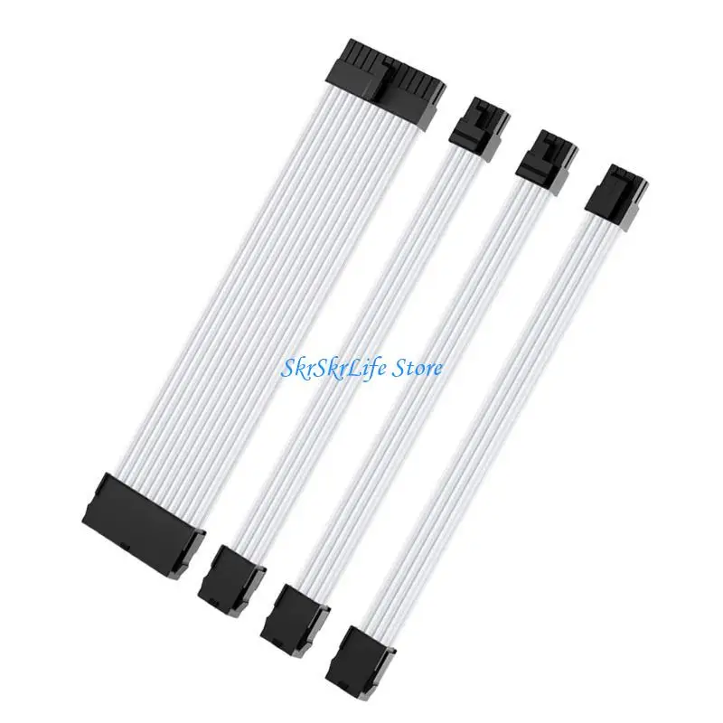 E65E Computer Power Supply Connection Cable 30CM 1x24Pin/2x8Pin(6P+2P) PCIE/ CPU 1x8Pin(4+4)  Sleeved with Cable Combs, Black