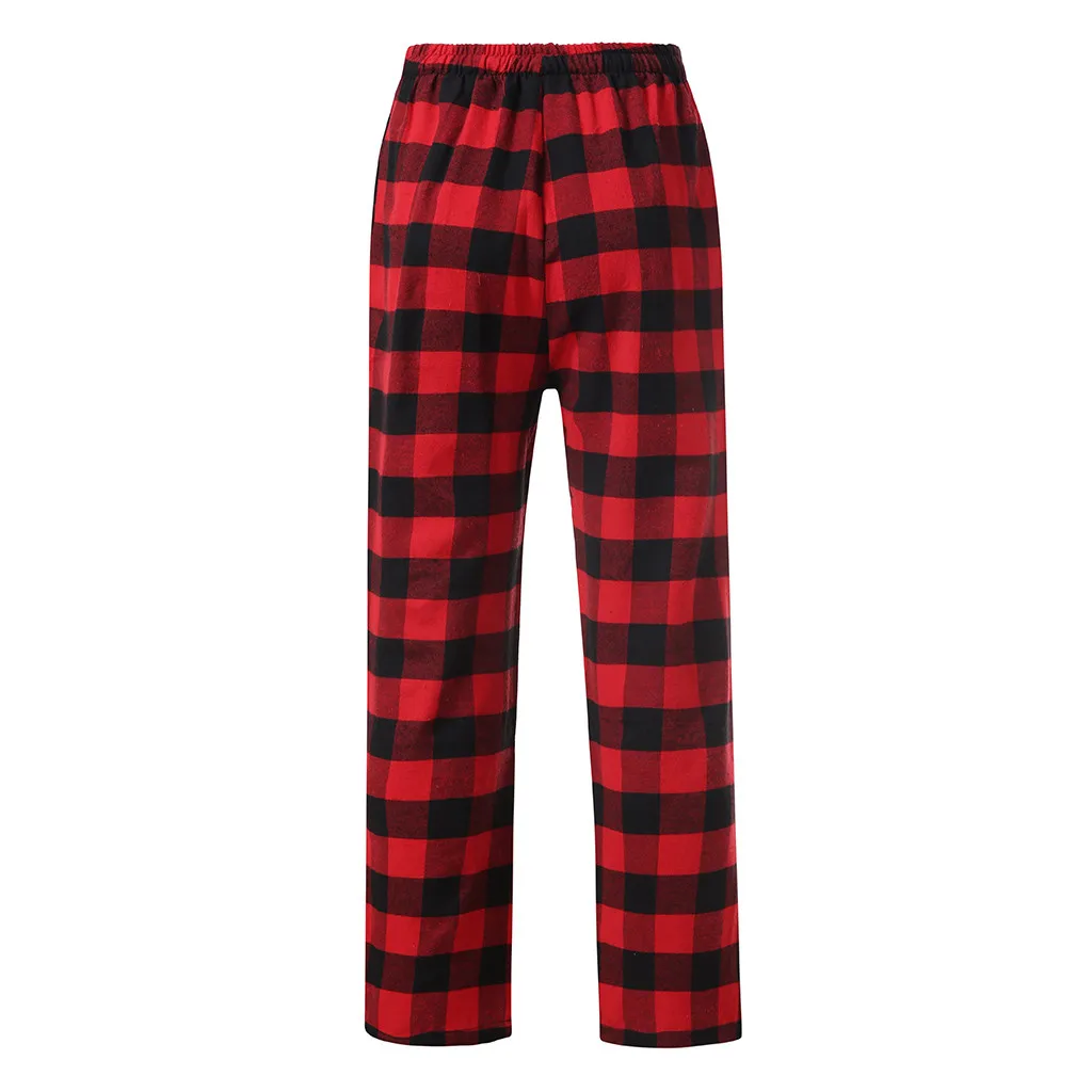 Men Home Wear Straght Casual Business Pants Cotton Super Soft Men Jogger Sweatpants Flannel Plaid Pajama Pencil Pants Red