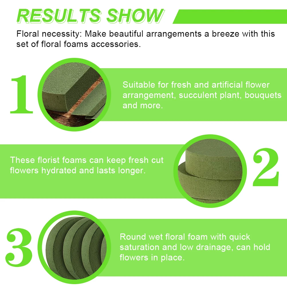 

4Pcs Round Floral Foams Green Flower Foam Bricks Florist Blocks for Fresh Cut Flower Hydration Floral Arrangement