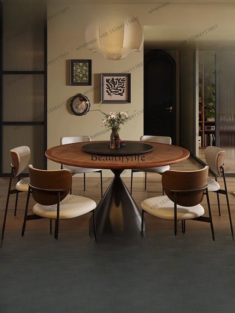 56Medieval style round table solid wood texture French retro home dining table