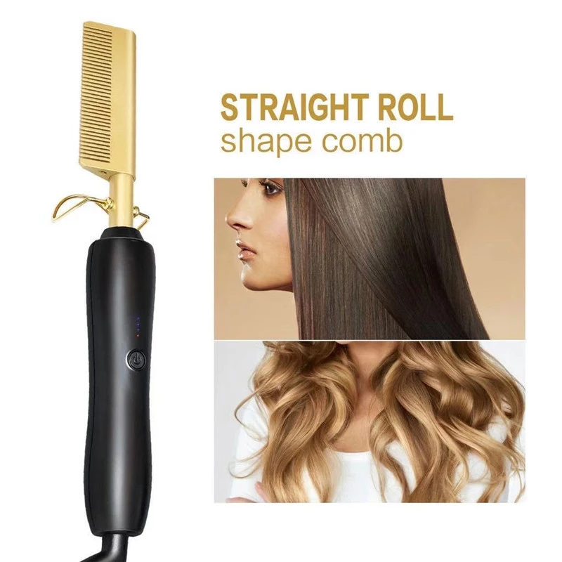 

2024 hot sale wet and dry electric heating copper comb hair straightening comb hair straightener