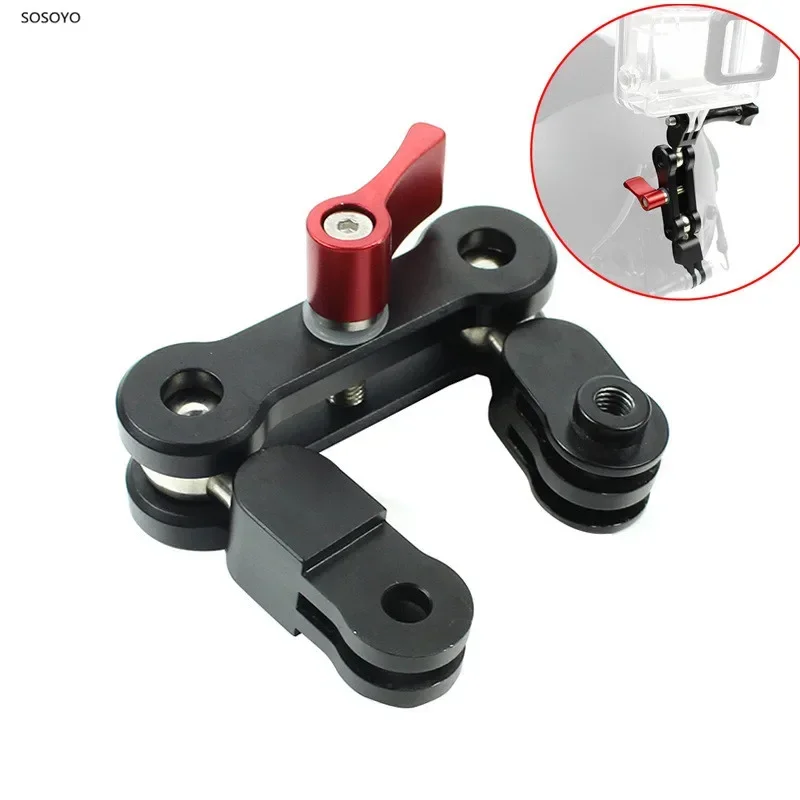 หมวกกันน็อคอลูมิเนียมวงเล็บ Dual Ball Head Arm Mount Adapter การหมุน 360 องศาสําหรับ GoPro DJI OSMO Action กล้องอุปกรณ์เสริม
