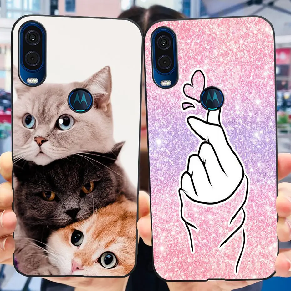 For Motorola Moto One Vision Phone Case Cute Flower Cat Painted Soft Silicone Cover For Motoroal Moto One Macro MOTO One 5G