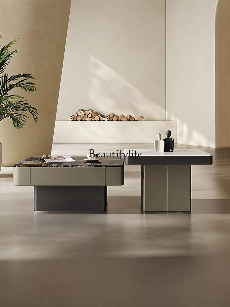 

Italian minimalist coffee table living room size square household supercrystalline stone storage combination