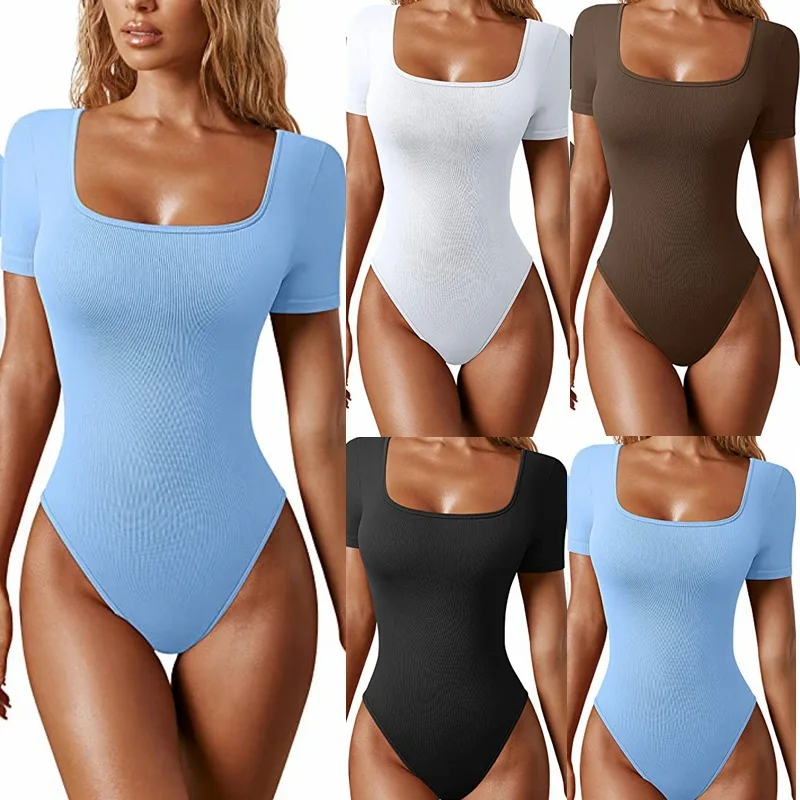 

Summer 2023 Women's Tight-Fit One-Piece ort Sve Square Collar Cheered High Waist ort Pants Polyester Fiber